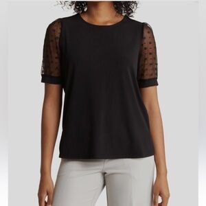 Adrianna Papell Mesh dot Short Sleeve blouse
